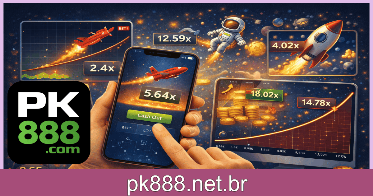 Jogo Crash PK888 com multiplicadores em tempo real no Brasil